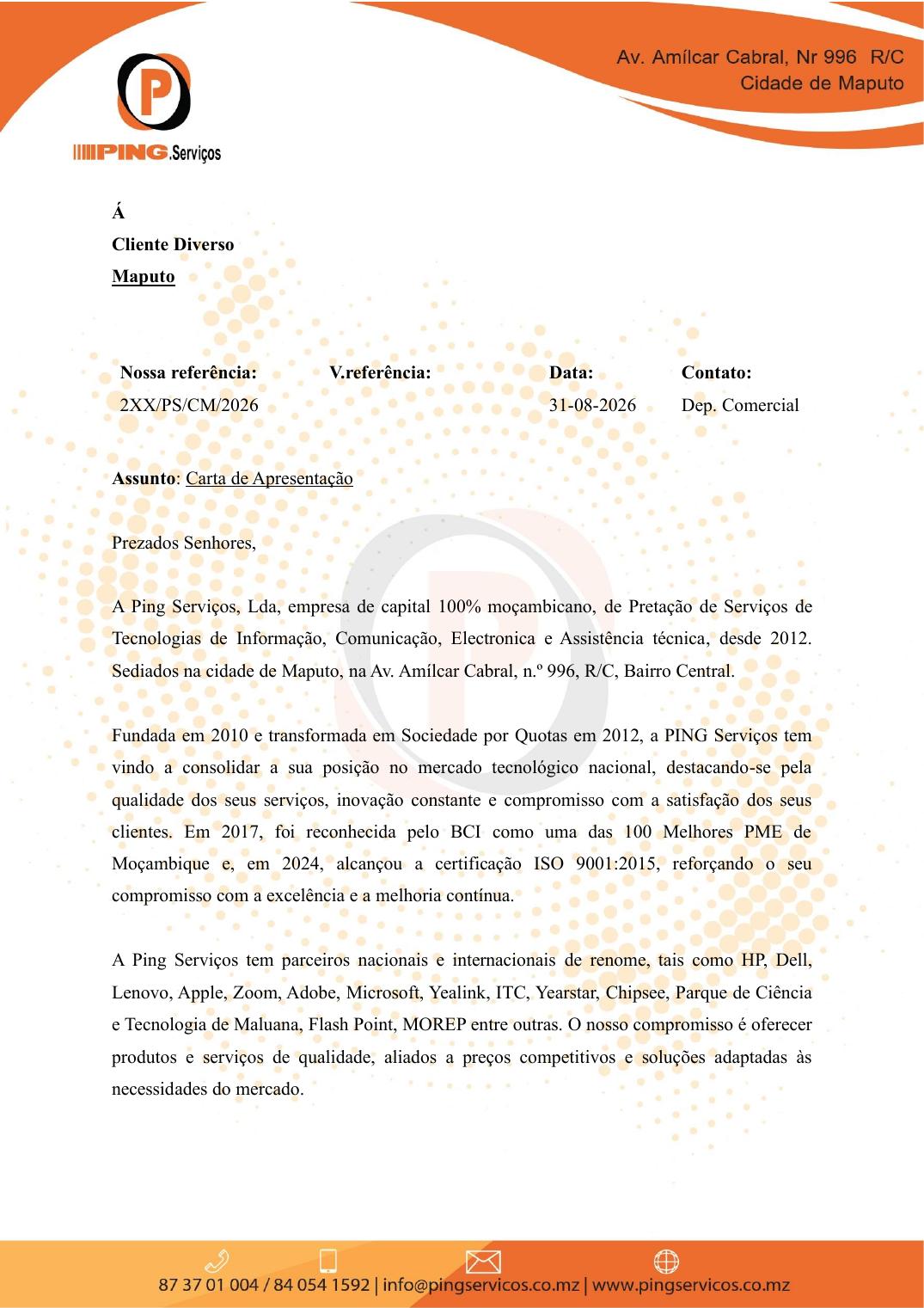 Carta de Apresentação — página 1